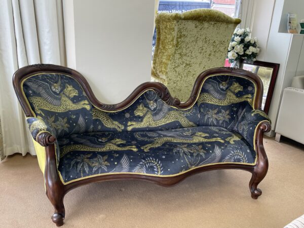 Reupholstered in Emma Shipley lynx fabric